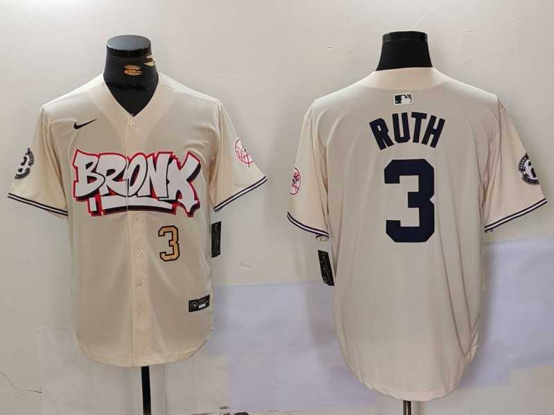 Mens New York Yankees #3 Babe Ruth Cream Limited Stitched Baseball Jerseys